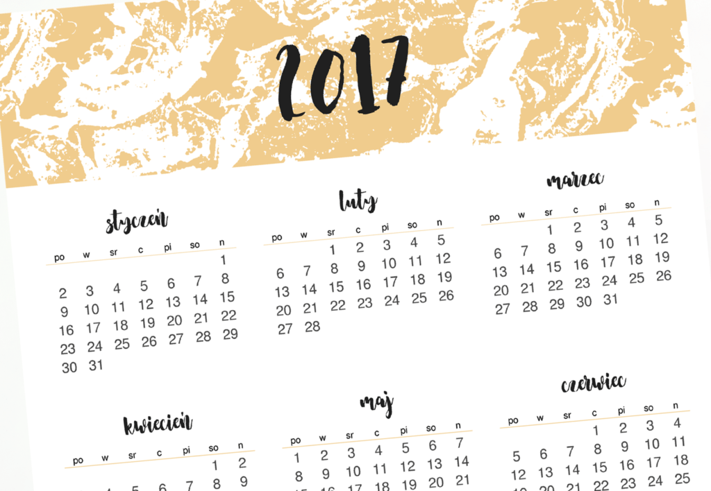 kalendarz do pobrania do wydruku 2017 całoroczny notatnik rok